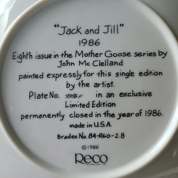 Vintage John McClelland "Jack and Jill" Mother Goose Series Collector Plate 1986 - Picture 9 of 10
